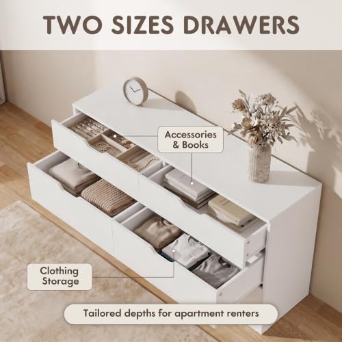 6-Drawer Modern Wood Dresser, 47.2-Inch Storage Cabinet for Bedroom