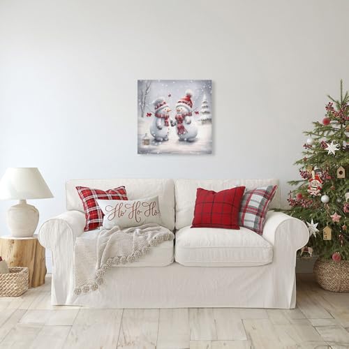 24x24 Inch Snowman Canvas Christmas Wall Art - Two Snowmen Playing in Snowfield, Ready to Hang Winter Decor