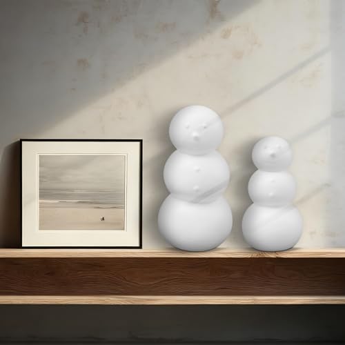 Yalikop 2 Pack White Ceramic Snowman Figurines Christmas Decor Set