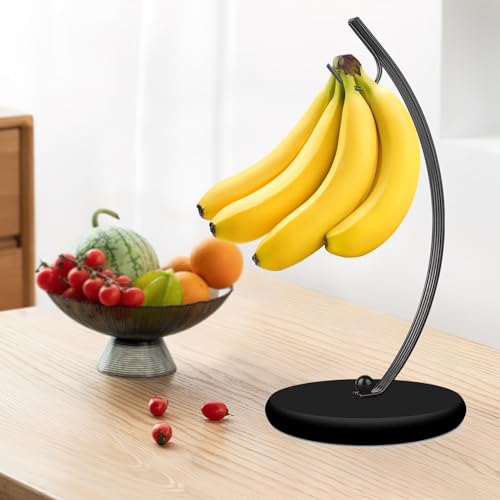 Banana Holder Stand - Modern Metal and Wood Kitchen Counter Hanger