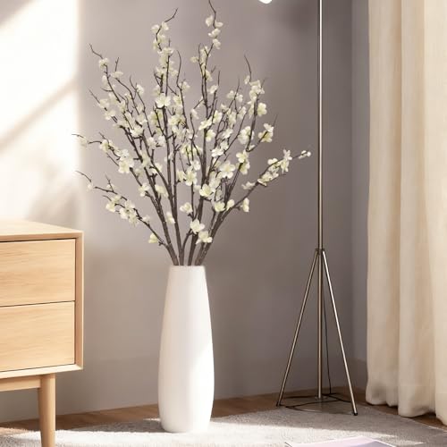4 Pcs 39-Inch Artificial Cherry Blossom Branches, Silk White Flower Stems