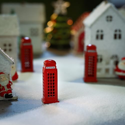 Set of 3 Miniature Red London Telephone Booths - Christmas Village Decor