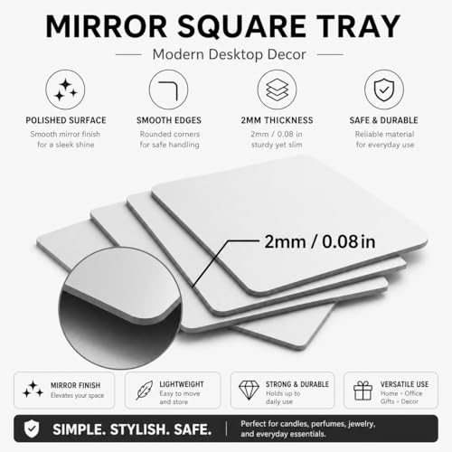 24-Piece 12x12 Inch Square Acrylic Mirror Tiles for Centerpieces and Wall Decor