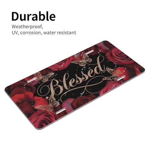 Blessed Red Rose Butterfly Decorative License Plate - 6x12 Aluminum Wall Sign