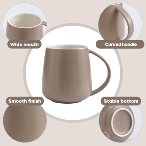 Eyrozia Eyoriza 15oz Matte Ceramic Mug Khaki – Large Coffee Cup with Big Handle, Microwave & Dishwasher Safe