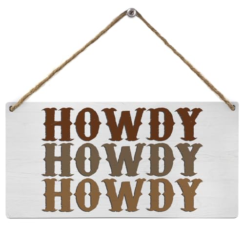 Retro Western Howdy Wooden Wall Sign, Rustic Farmhouse Decor Plaque 12x6 Inch