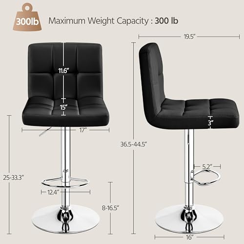 Adjustable Swivel Bar Stools Set of 4, Faux Leather Counter Height Chairs