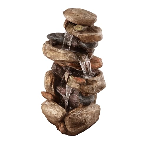 40-Inch Tiered Rock Floor Fountain with Color-Changing LED and Remote