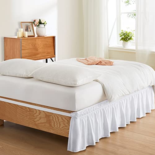White Wrap Around Bed Skirt - Full Queen 18 Inch Drop Microfiber Dust Ruffle