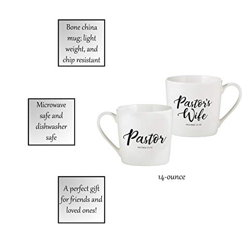 14 oz Bone China Coffee Mug Set for Pastor & Wife - Faithworks Gift Boxed