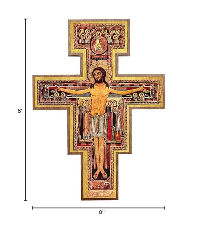 San Damiano Wall Cross - 8-Inch Solid Brazilian Walnut Wood Crucifix