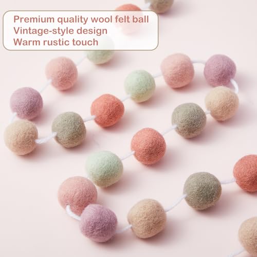 Handmade Wool Felt Ball Garland Set of 2 - 6.5ft Boho Pom Pom Banner