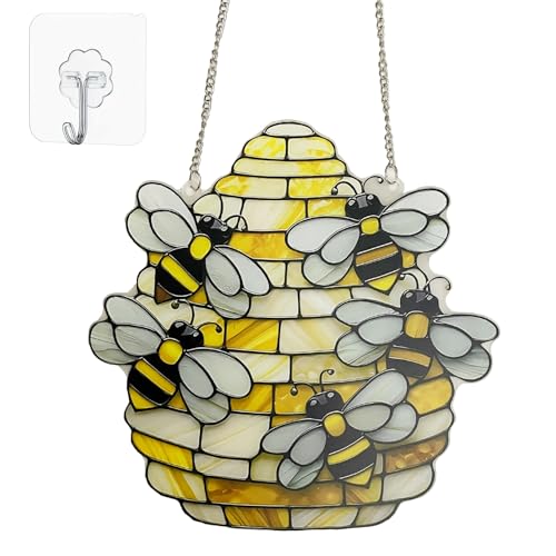 Bee Stained Glass Acrylic Panel - 20cm Window Hanging Decor