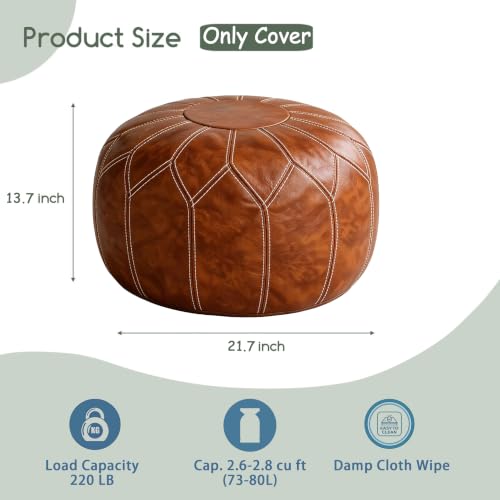 Round Faux Leather Unstuffed Pouf Ottoman - Boho Moroccan Foot Stool