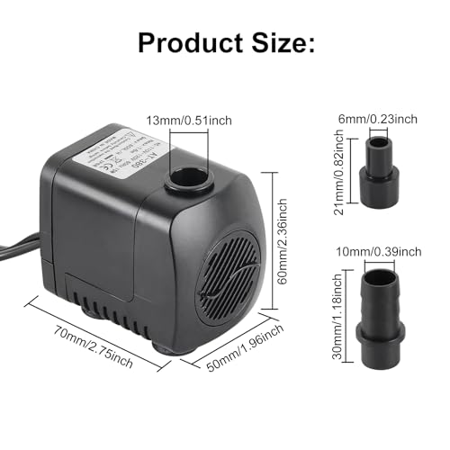 15W Submersible Fountain Pump with 4-Color LED Lights, 220 GPH