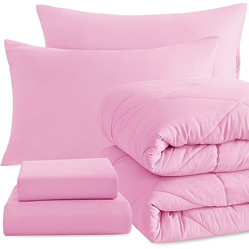 5-Piece Twin Bed in a Bag Comforter and Sheet Set, Soft Brushed Microfiber