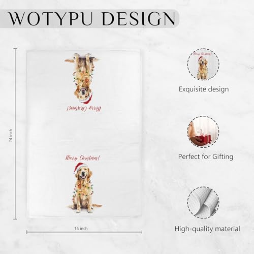 Golden Retriever Christmas Kitchen Towel - Dog Lover Holiday Hand Towel - Golden Retriever Gifts for Women & Men - 14 Inch Variation