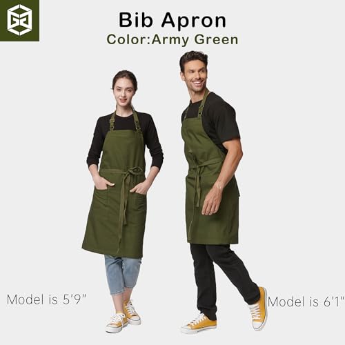 Waterproof Canvas Kitchen Apron with Pockets - Adjustable BBQ Grill Apron