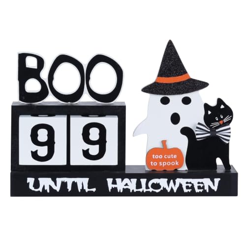 Wooden Halloween Countdown Calendar with Movable Number Blocks & Ghost Decor