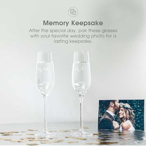 Mr. and Mrs. Champagne Flute Set - 6 oz Wedding Toasting Glasses