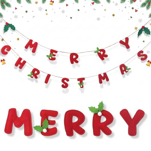 Tegeme 30-Inch Felt Christmas Garland Banner with Wool Wreath