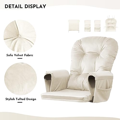 5-Piece Glider Rocker Replacement Cushion Set with Ottoman Pad, Velvet