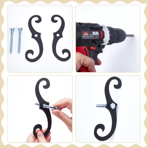 6.3-Inch S-Style Shutter Dogs, 8-Piece Black Metal Tieback Hardware Set