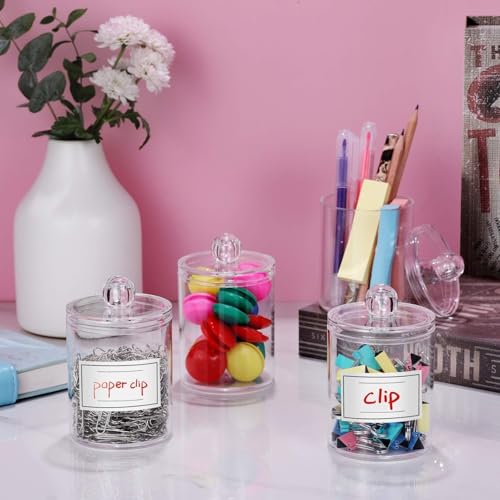 AOZITA 4-Pack Acrylic Q-Tip Holder Dispenser Set with Lids and Labels