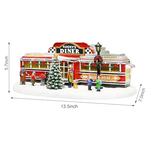 Retro 1950s Diner Christmas Village Building with LED Lights & Music