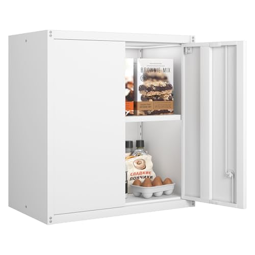 Wall Mounted Metal Storage Cabinet with Locking Doors and Adjustable Shelf