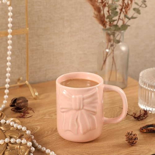 Coquette Pink Bow 13 oz Ceramic Coffee Mug with Handle – Engraved Gift for Women