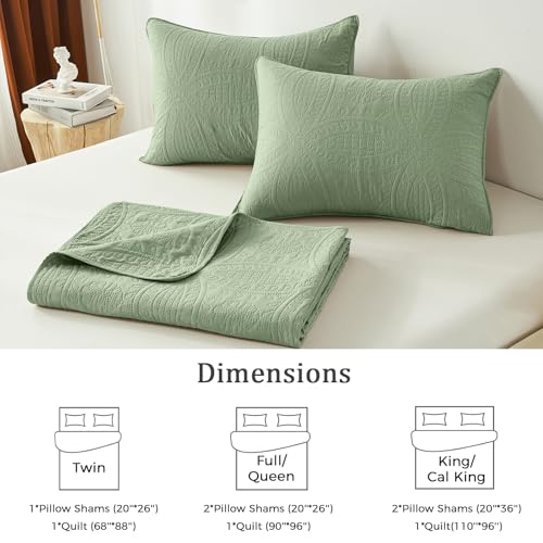 Akkialla Sage Green Full/Queen Quilt Set - 3-Piece Bedspread Coverlet