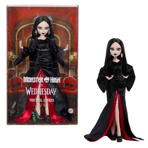 Morticia Addams Collectible Doll in Velvet Gown with Display Stand