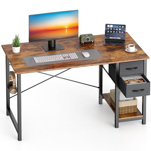 40-Inch Modern Computer Desk with Storage Drawer and Side Hook - Brown