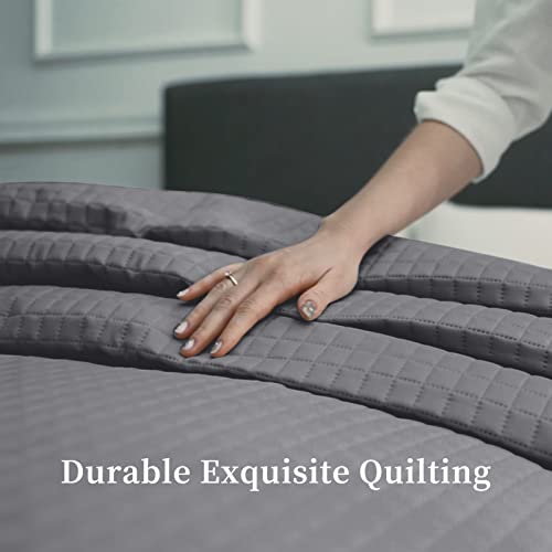 Luxury Checkered Microfiber Quilt Bedspread - Full/Queen, Dark Grey