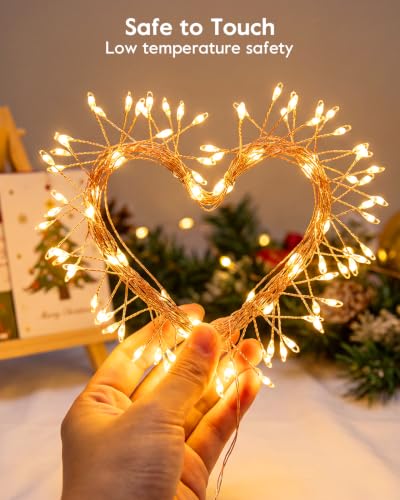 MERRIMAX Fairy Lights Plug-In 59FT 600LED Firecracker Cluster, 8 Modes, Warm White, Remote & Timer
