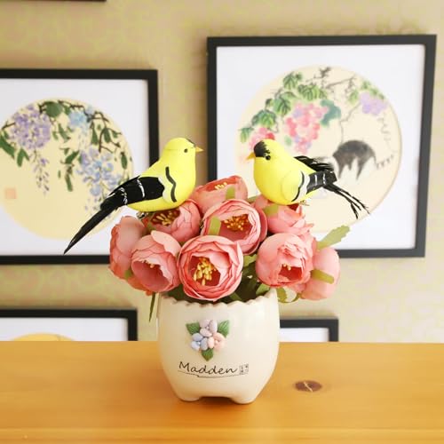 Artificial Feathered Goldfinch Ornaments with Clips, 2 Pack Foam Birds
