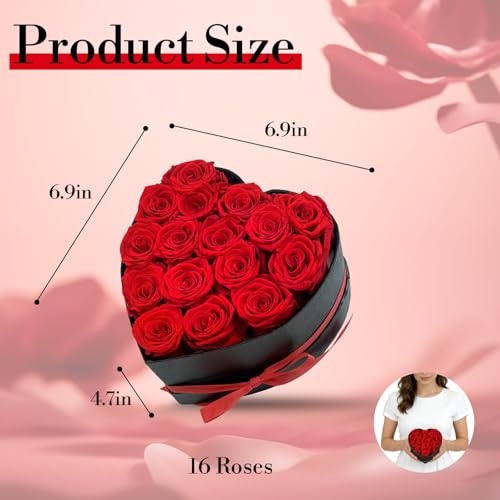 Preserved Red Roses in Heart Shape Gift Box - 16 Real Forever Flowers