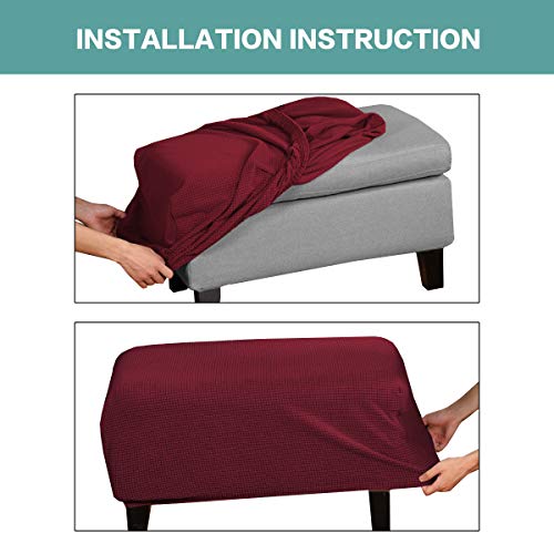 Stretch Fit Chair Slipcover with Cushion Cover & Ottoman Cover - Burgundy