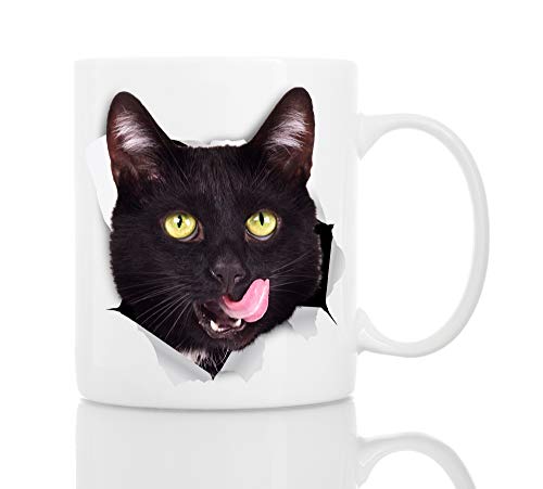 Winston & Bear Thirsty Black Cat Mug - 11oz Ceramic Funny Gift (Hungry Black Cat Variant)