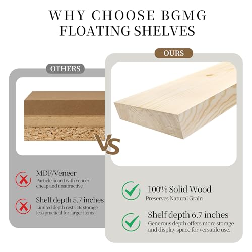24-inch Solid Wood Floating Shelves - Set of 2 Rustic Wall Mount Shelves