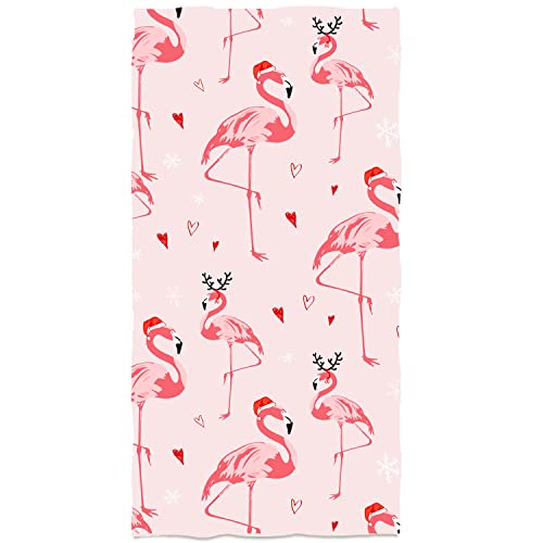 Christmas Flamingo Hand Towels - Soft Holiday Kitchen & Bathroom Decor, 13.6 x 29 Inch