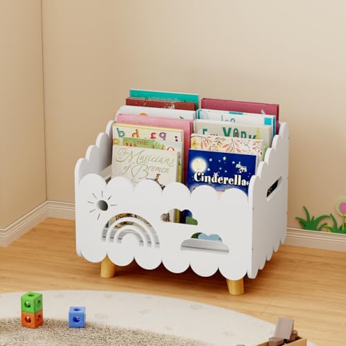 Solid Wood Kids Bookshelf with Adjustable Dividers and Carry Handles