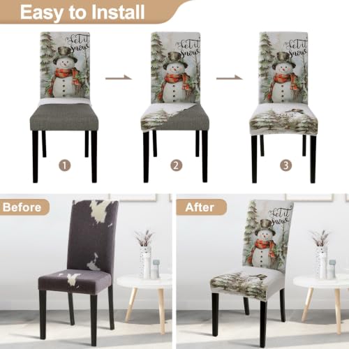 SearchI Snowman Christmas Dining Chair Covers Set of 6 Stretch Holiday Slipcovers