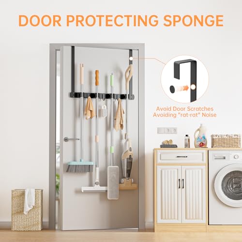 Over The Door Broom Holder and Mop Rack - 304 Stainless Steel Black
