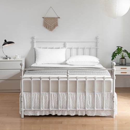 White Tufted Dot Bed Skirt - Twin Size, 18-Inch Drop with Split Corners