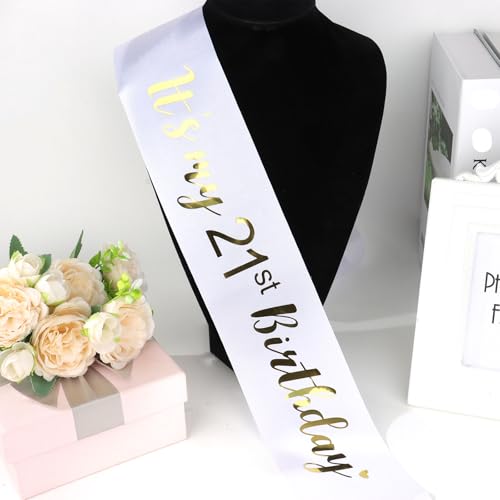 It's My 21st Birthday Satin Sash - White Glitter Party Accessory