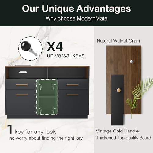 4-Drawer Wood File Cabinet with Power Outlet and Adjustable Storage