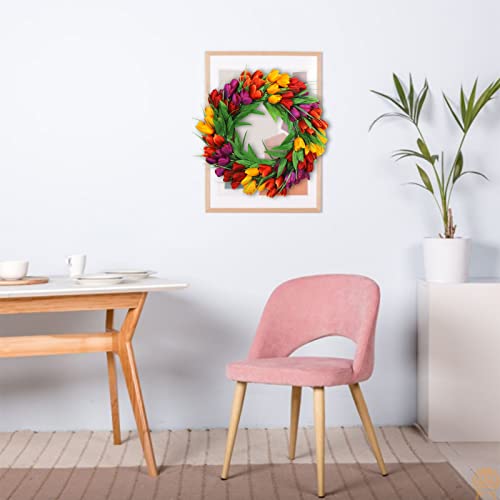 20-Inch Artificial Tulip Wreath for Front Door, Silk Spring Flower Decor