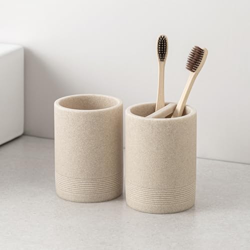 4-Piece Modern Resin Bathroom Accessory Set, Beige Sandstone Look
